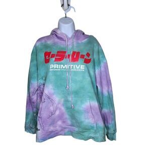 Primitive X Sailor Moon Tie Dye Hoodie Takeuchi Anime Womens Size L Purple Green